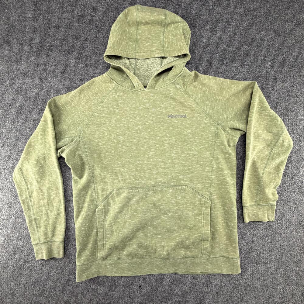 Marmot Hoodie Mens XL Green Fleece Pullover Kangaroo Pocket Logo Sweatshirt